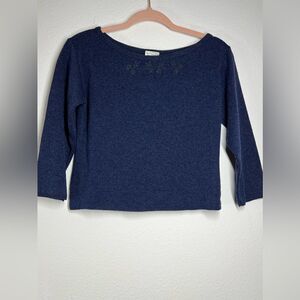 Weather Vane BASIC KNIT SWEATER Sz  Large Embroidered with beads Blue scoop neck
